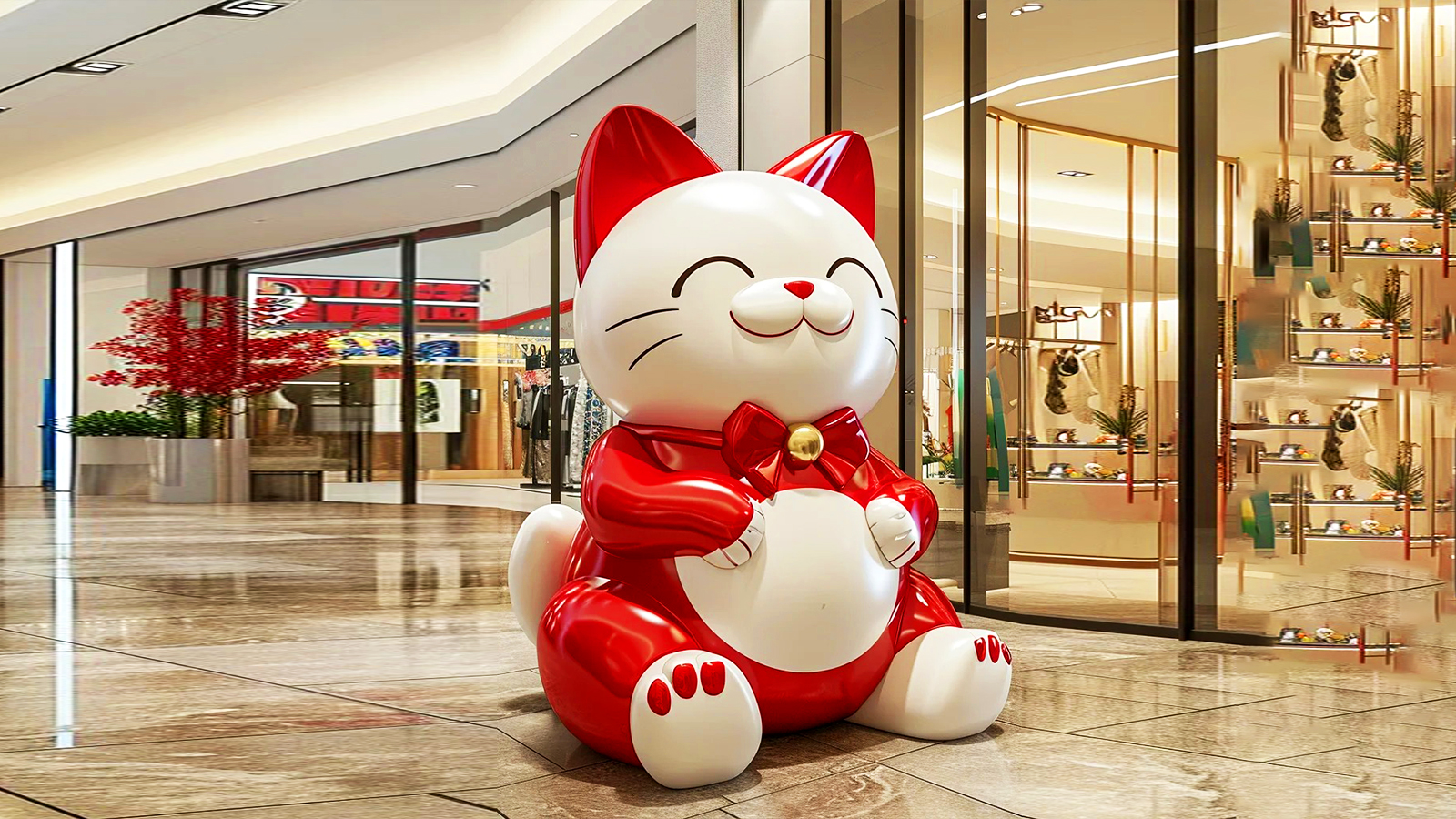 玻璃钢潮玩招财猫雕塑 户外小区地产摆件 景区景观
