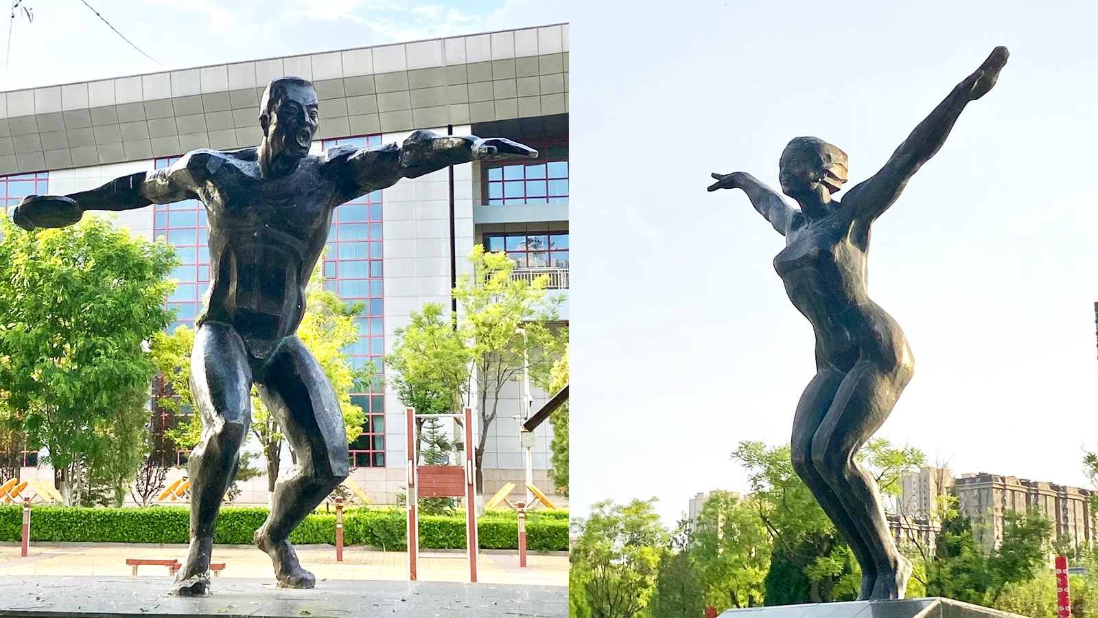 校园运动人物雕塑定制,操场景观摆件,玻璃钢仿铜雕塑加工厂家
