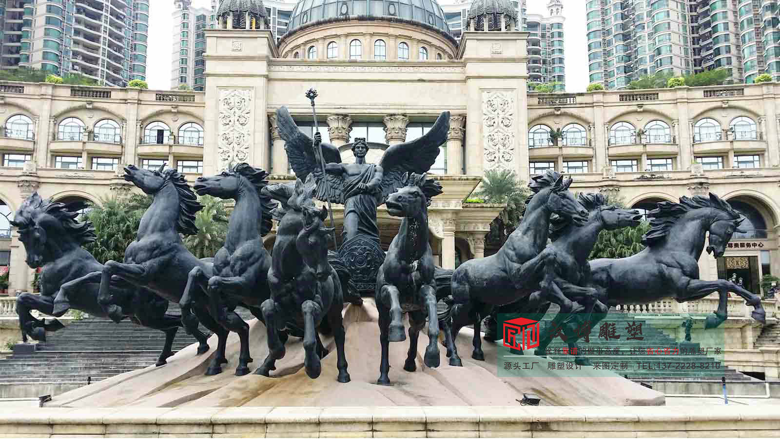 玻璃钢仿铜马车雕塑,大型广场景区景观,仿铜动物雕塑厂家