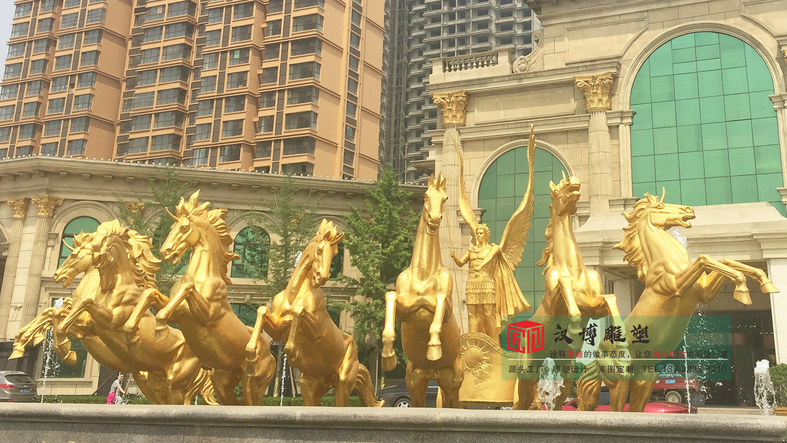 玻璃钢阿波罗战车雕塑,房地产售楼处景观小品,仿铜马雕塑源头工厂