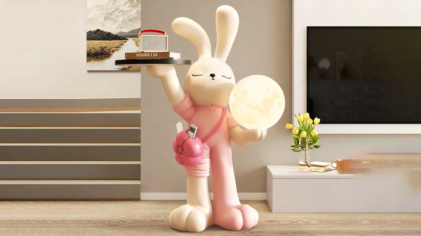 玻璃钢彩绘兔子雕塑,大型商超兔子雕塑制作厂家,城市抽象雕塑定制