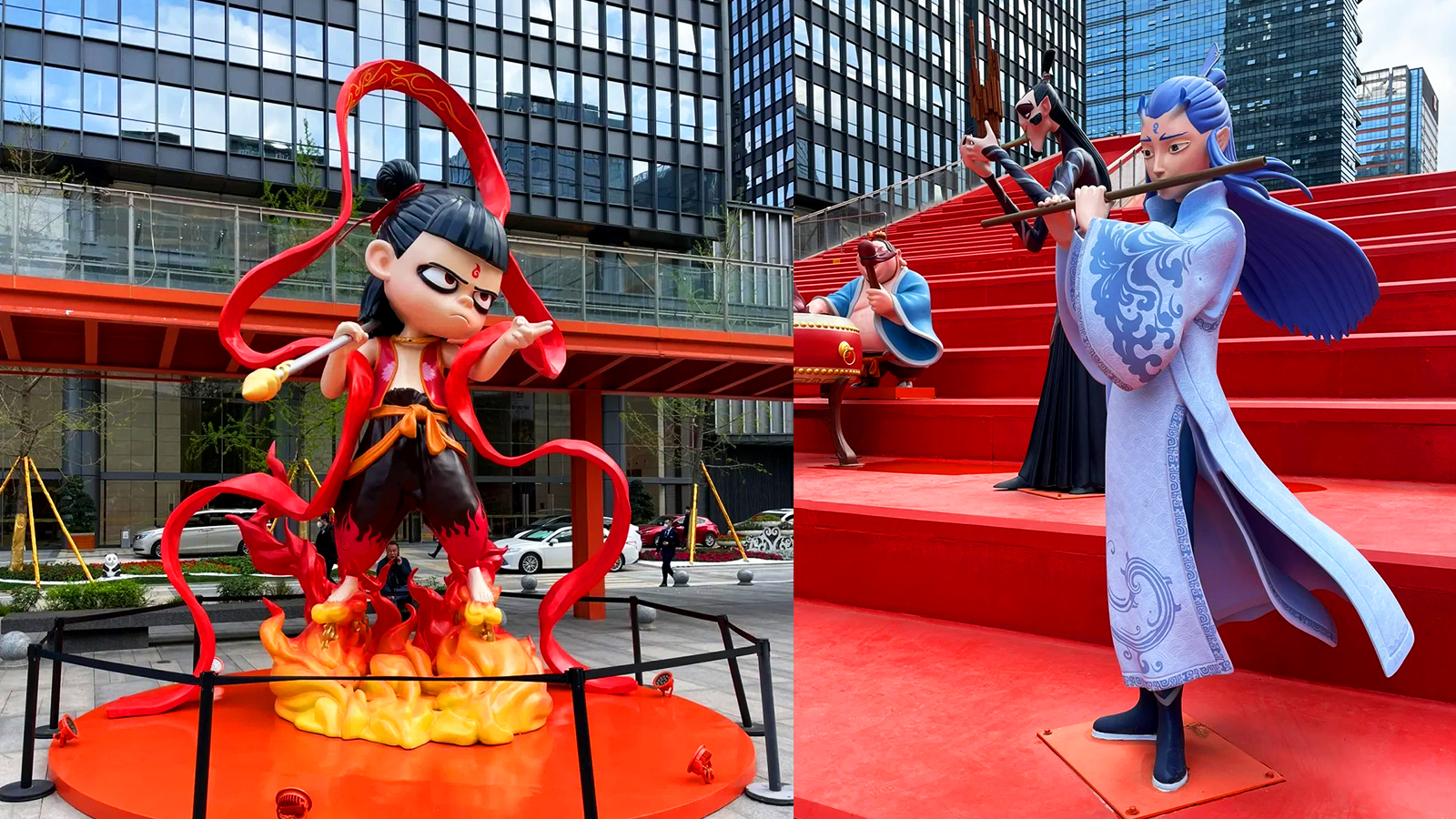 玻璃钢哪吒景观雕塑,玻璃钢酒店艺术雕塑,玻璃钢雕塑源头