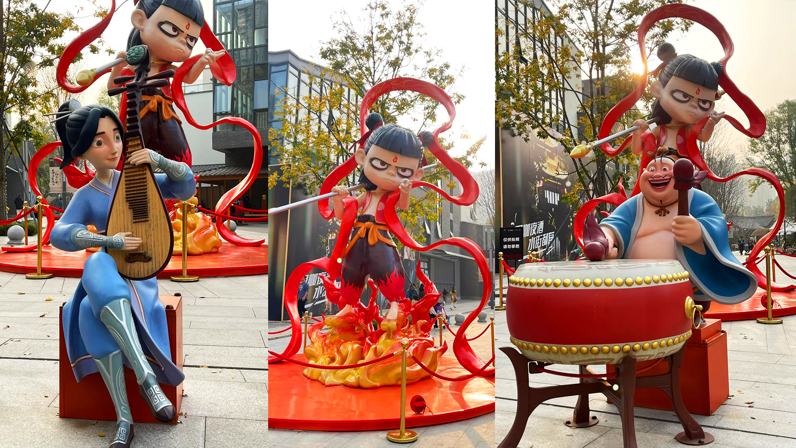 玻璃钢哪吒加工厂,卡通动物雕塑厂家,酒店迎宾雕塑定制