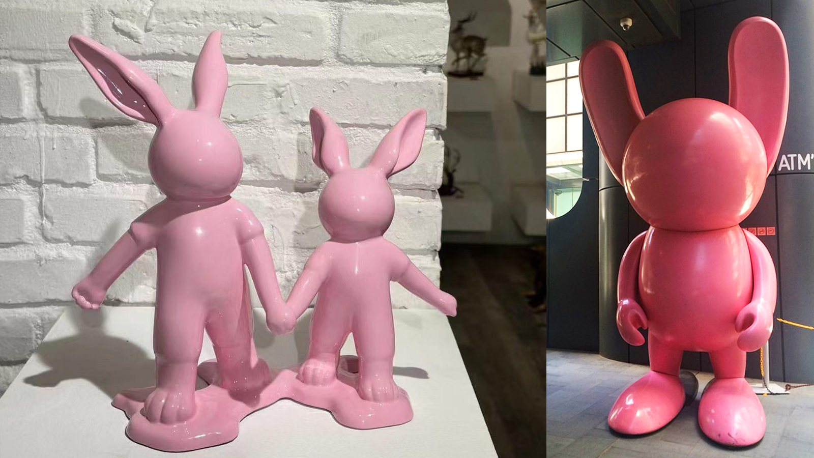 兔子兄弟卡通雕塑,室内艺术装饰摆件,粉红兔子彩绘玩偶雕塑源头工厂